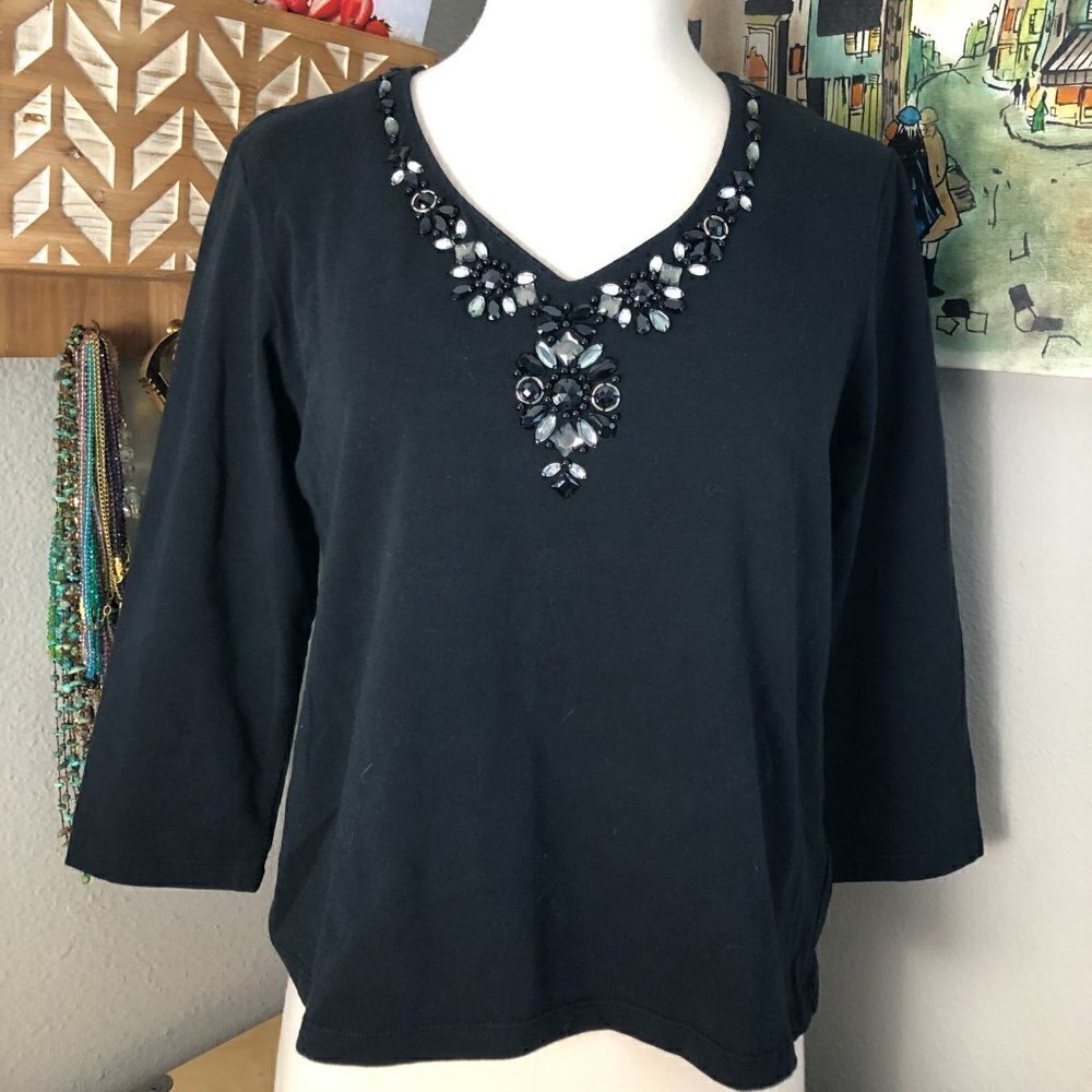 Ruby Rd Black With Silver Beaded Neckline Top Wom… - image 6